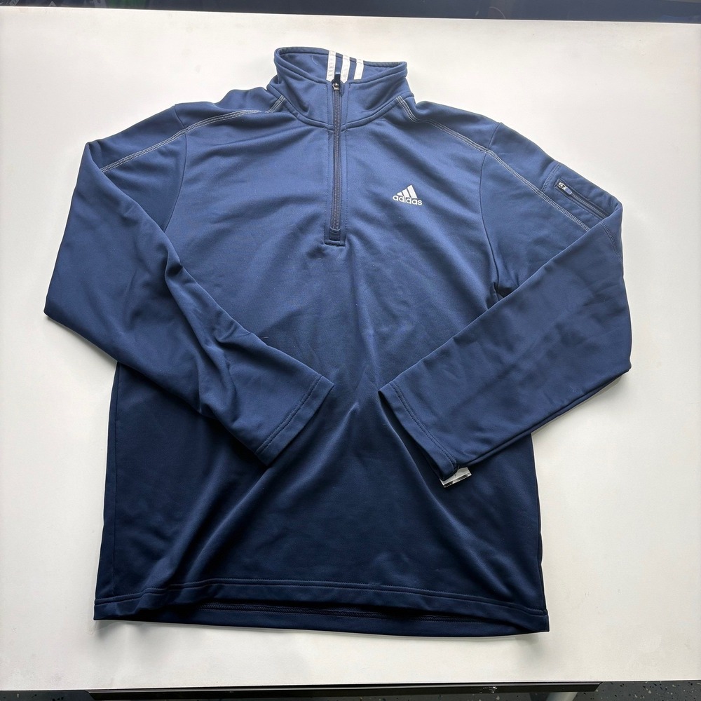 Adidas Men's Large Navy Blue 1/4 Zip‎ Long Sleeve Athletic Pullover Size L